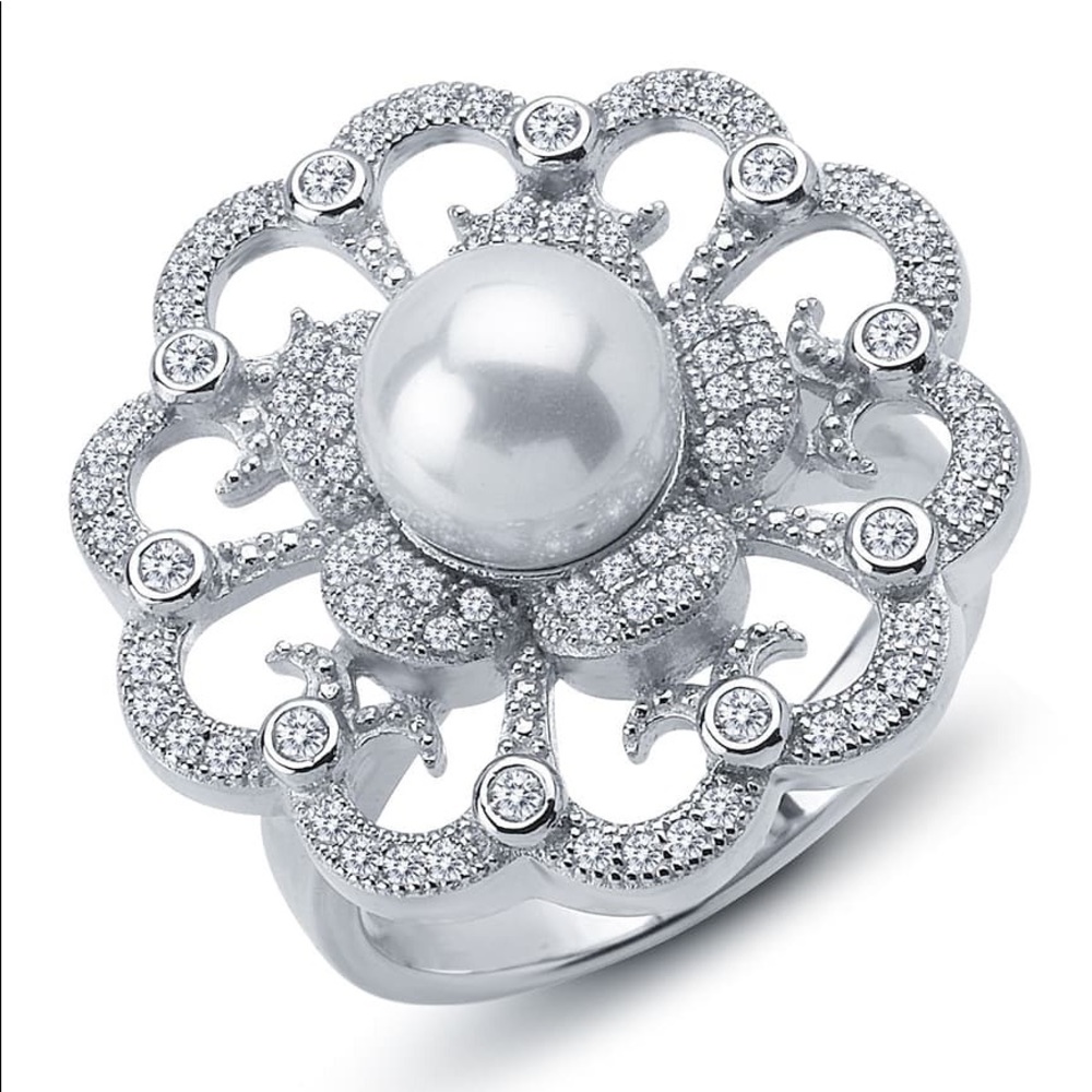 LaFonn Platinum Sterling Silver Shell Pearl Ring